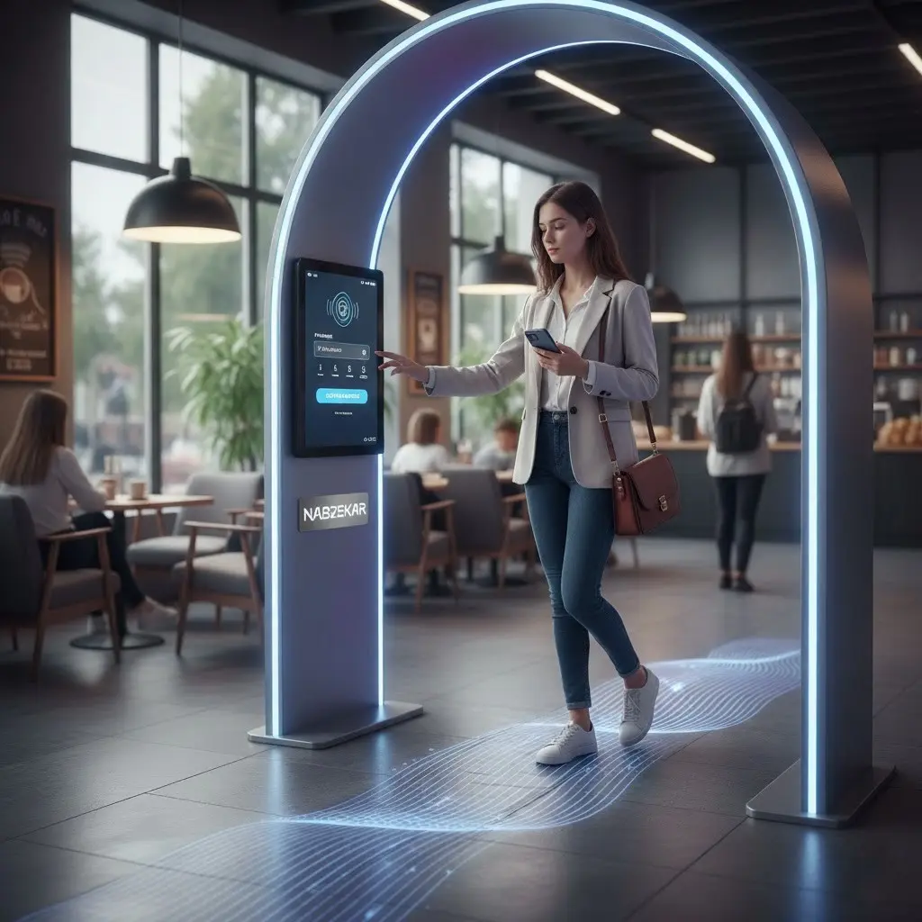 مشتری در حال وارد کردن شماره برای دریافت رمز وای‌فای رایگان از دستگاه ثبت شماره مشتری. استفاده از دستگاه به عنوان گیت وای‌فای ایده برای دستگاه ثبت شماره مشتری